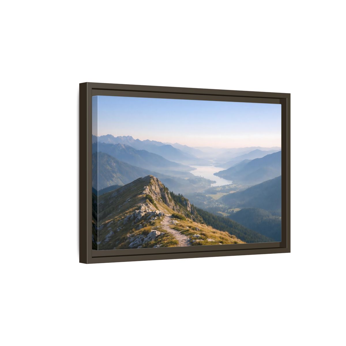 Side Mockup 5. Nature Mountain Valley Blue And Green Landscape shown as stretched canvas wall art