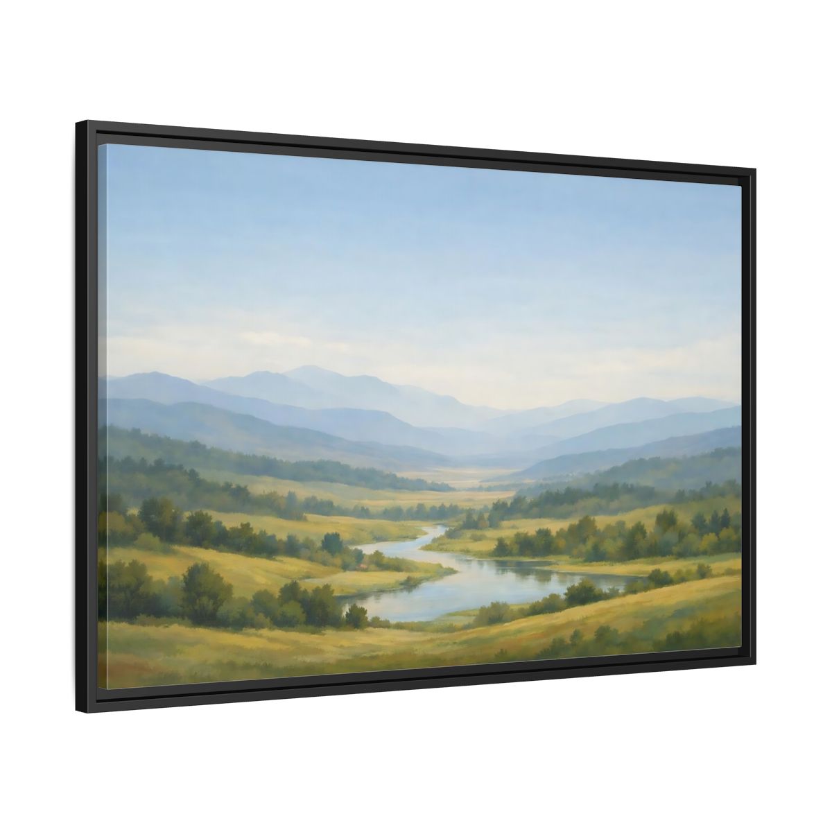 Side Mockup 13. Nature Mountain Valley Blue Green Valley shown as stretched canvas wall art