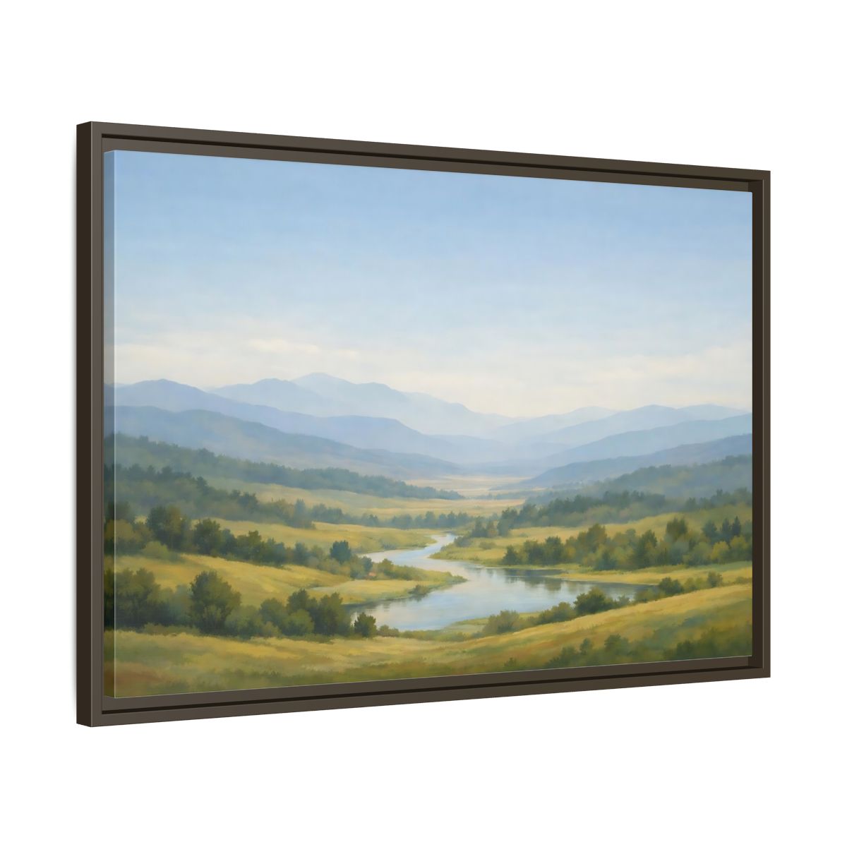 Side Mockup 11. Nature Mountain Valley Blue Green Valley shown as stretched canvas wall art