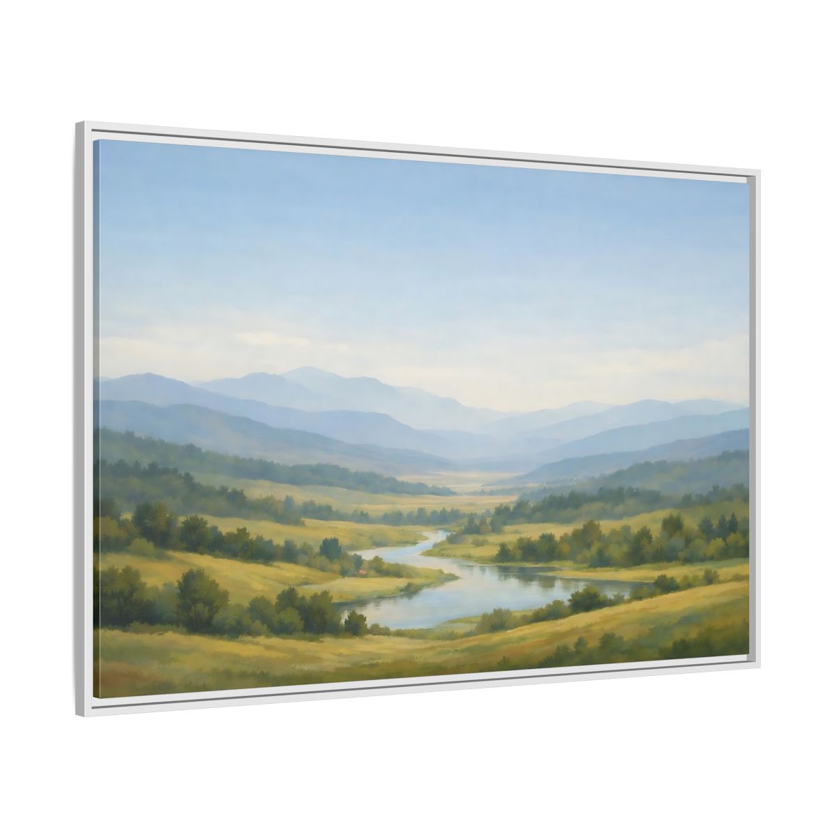 Side Mockup 7. Nature Mountain Valley Blue Green Valley shown as stretched canvas wall art