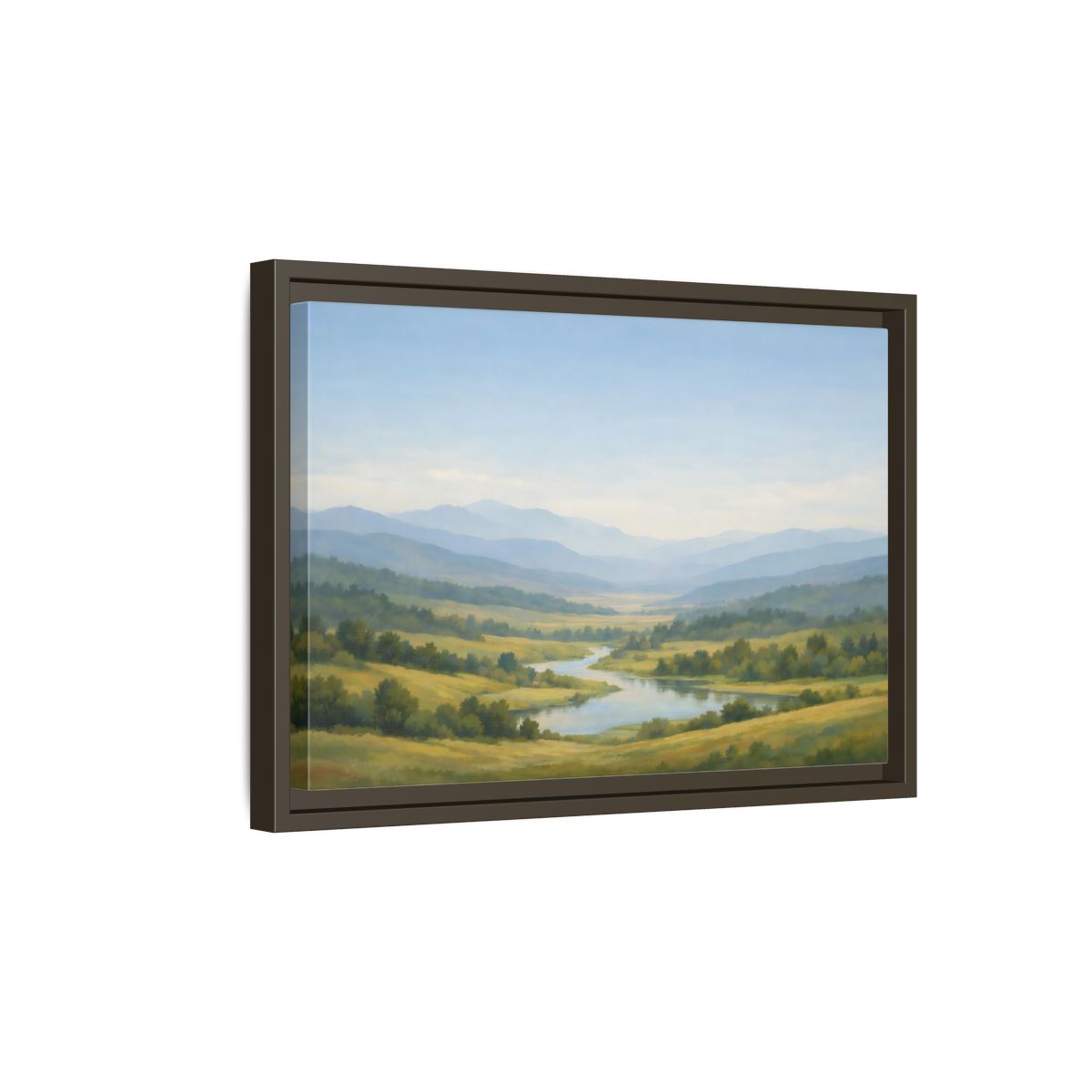 Side Mockup 5. Nature Mountain Valley Blue Green Valley shown as stretched canvas wall art