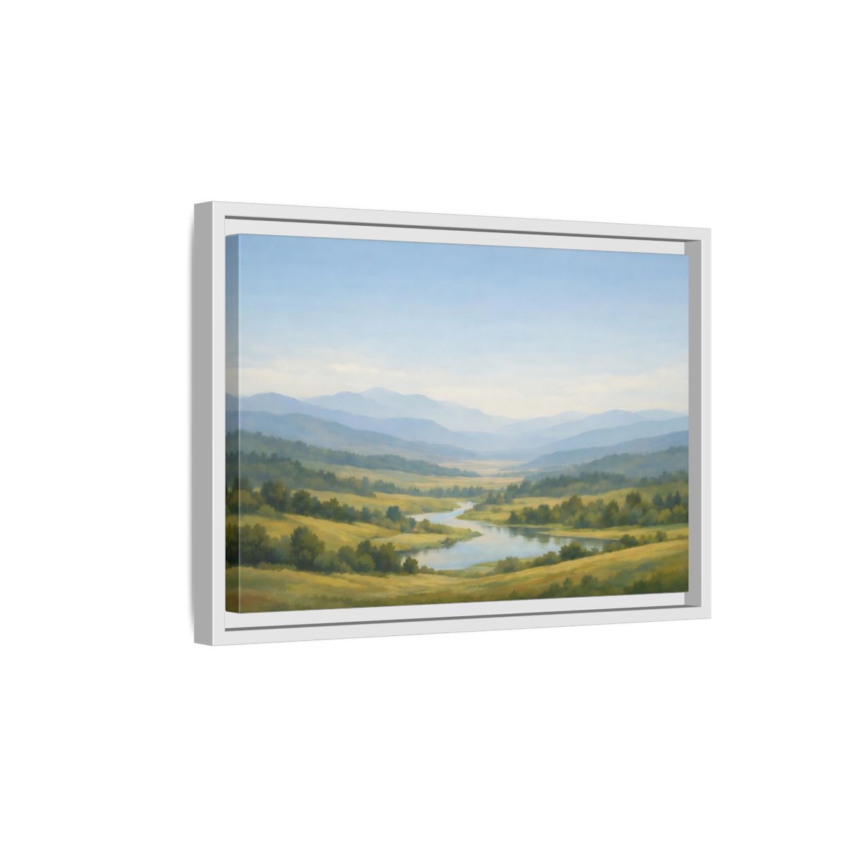 Side Mockup 4. Nature Mountain Valley Blue Green Valley shown as stretched canvas wall art