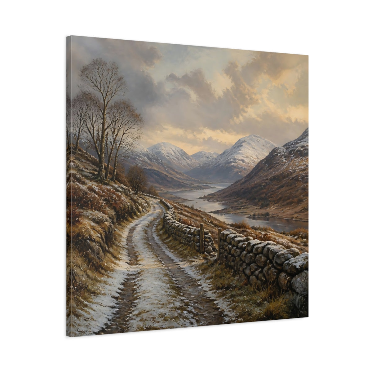 Main Mockup. Nature Mountain Valley Brown And White shown as stretched canvas wall art