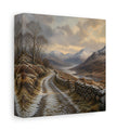 Side Mockup 2. Nature Mountain Valley Brown And White shown as stretched canvas wall art