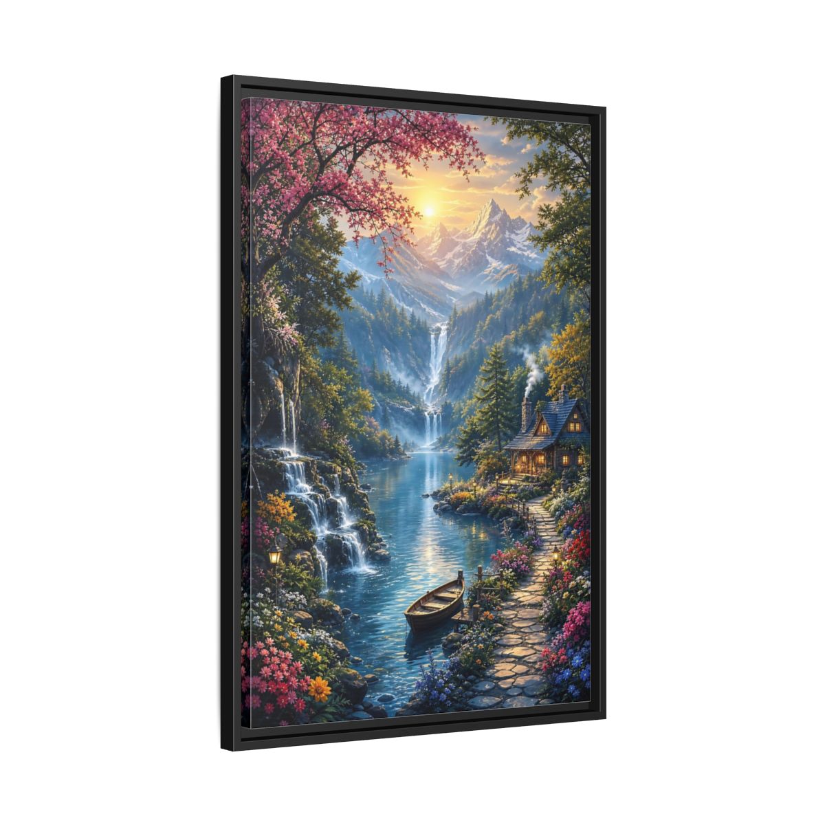 Side Mockup 14. Nature Mountain Valley Colorful Mountain Valley shown as stretched canvas wall art