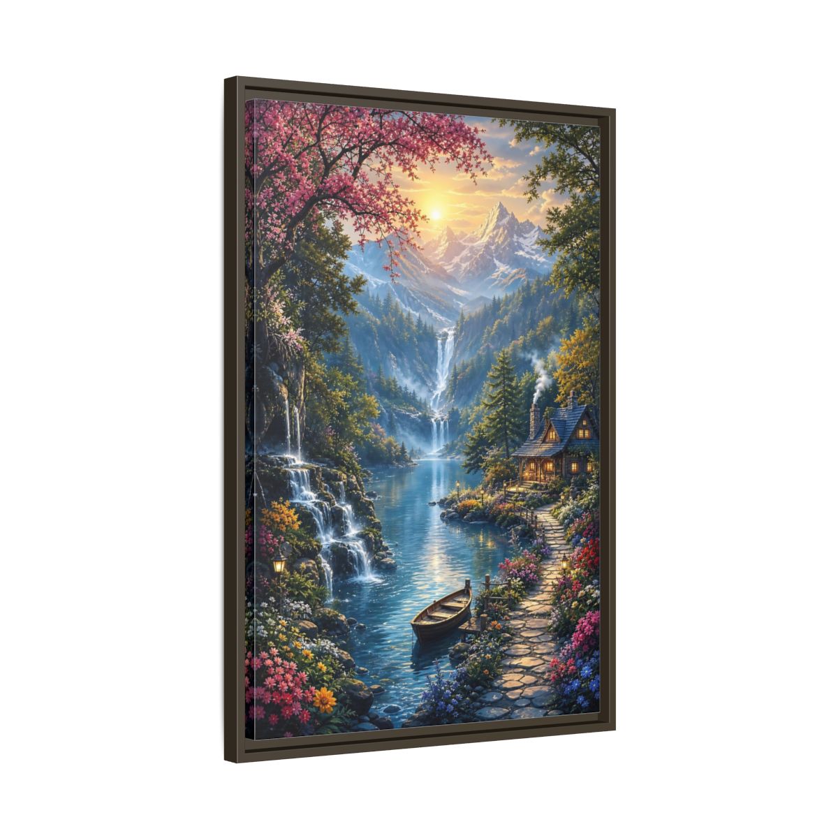 Side Mockup 11. Nature Mountain Valley Colorful Mountain Valley shown as stretched canvas wall art