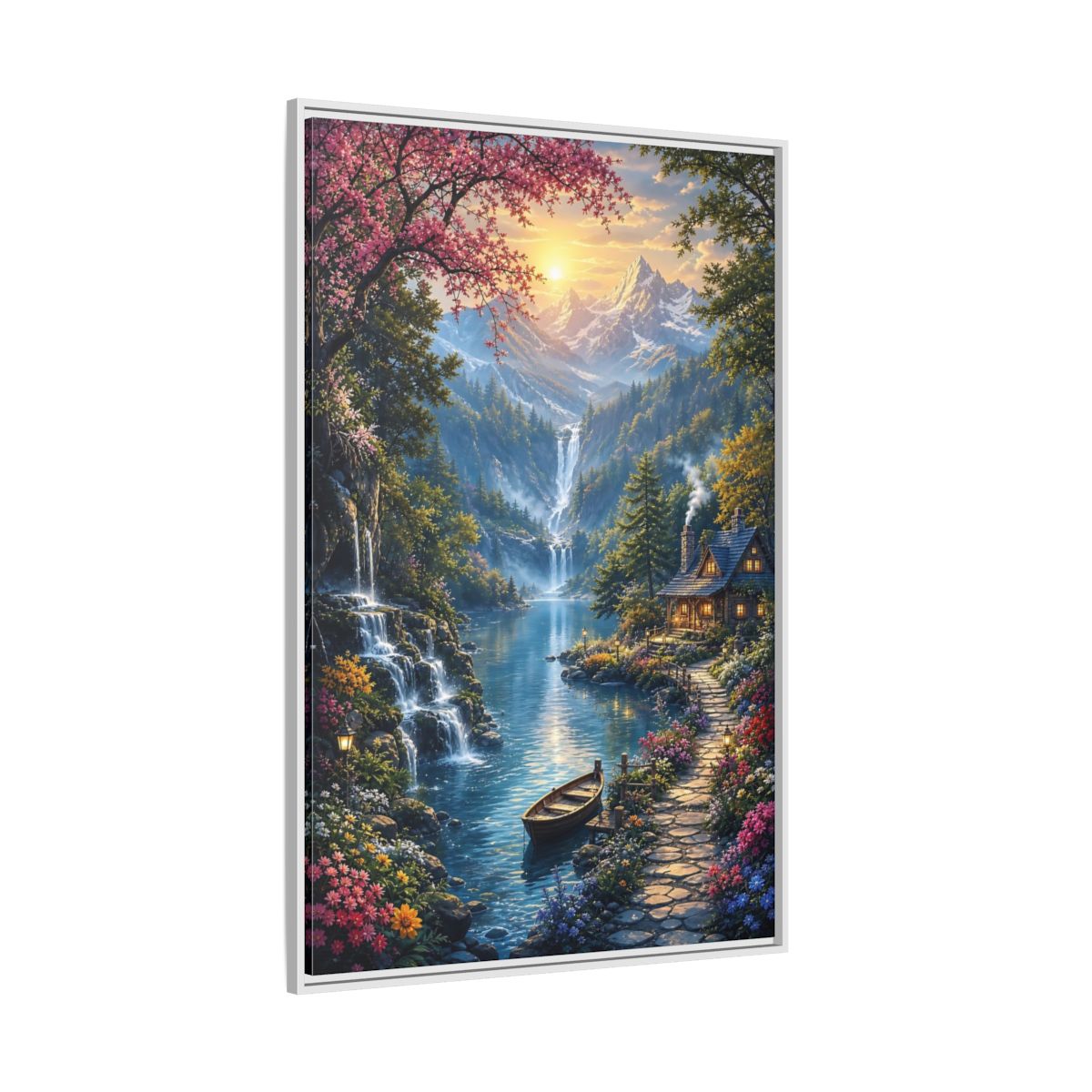 Side Mockup 7. Nature Mountain Valley Colorful Mountain Valley shown as stretched canvas wall art