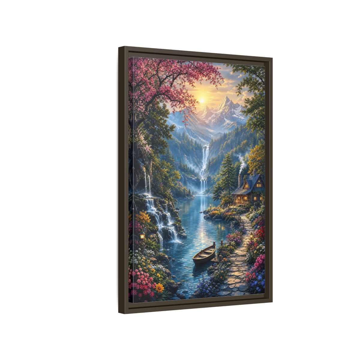 Side Mockup 2. Nature Mountain Valley Colorful Mountain Valley shown as stretched canvas wall art