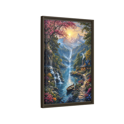 Side Mockup 2. Nature Mountain Valley Colorful Mountain Valley shown as stretched canvas wall art