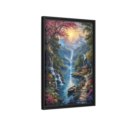 Side Mockup 3. Nature Mountain Valley Colorful Mountain Valley shown as stretched canvas wall art