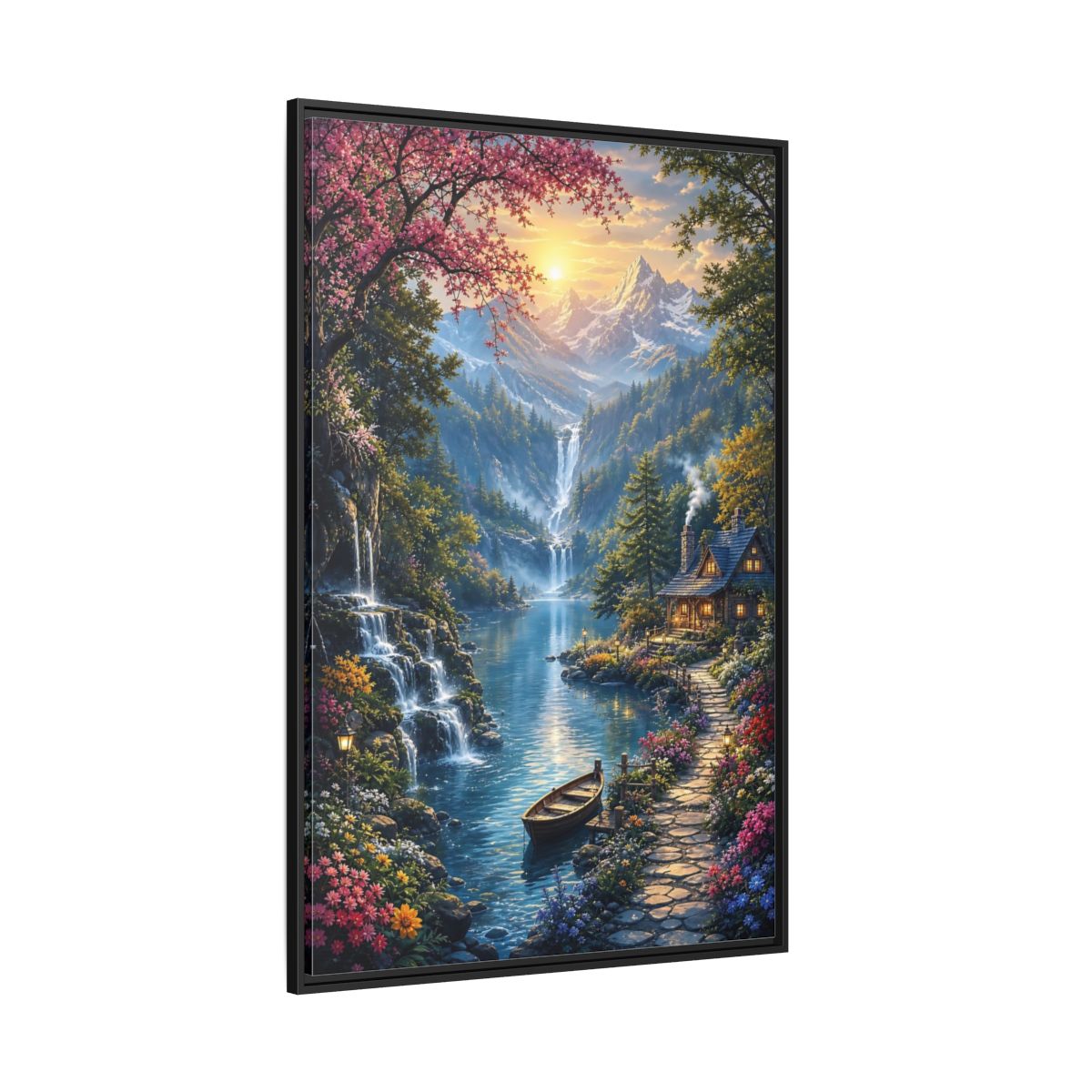 Side Mockup 12. Nature Mountain Valley Colorful Mountain Valley shown as stretched canvas wall art