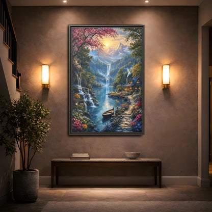 Mockup 2. Nature Mountain Valley Colorful Mountain Valley shown as stretched canvas wall art