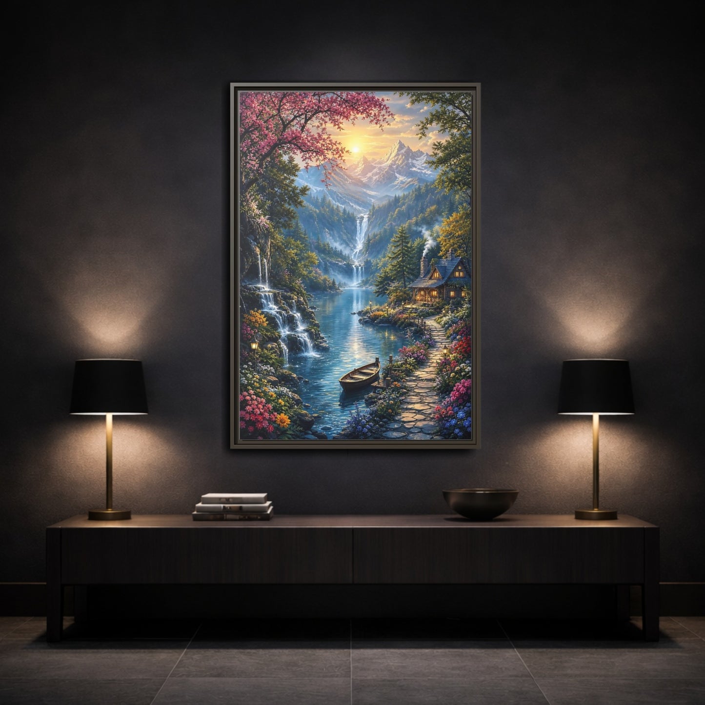 Mockup 3. Nature Mountain Valley Colorful Mountain Valley shown as stretched canvas wall art