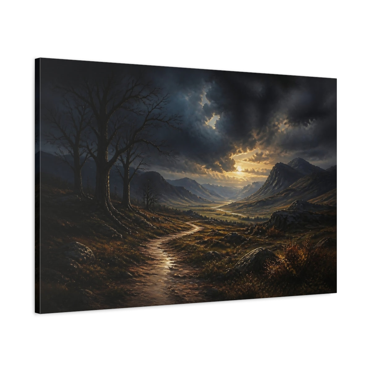 Main Mockup. Nature Mountain Valley Dramatic Mountain Valley shown as stretched canvas wall art