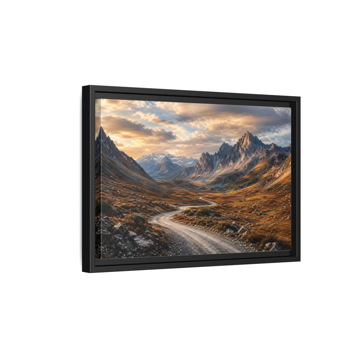 Side Mockup 6. Nature Mountain Valley Golden Mountains shown as stretched canvas wall art