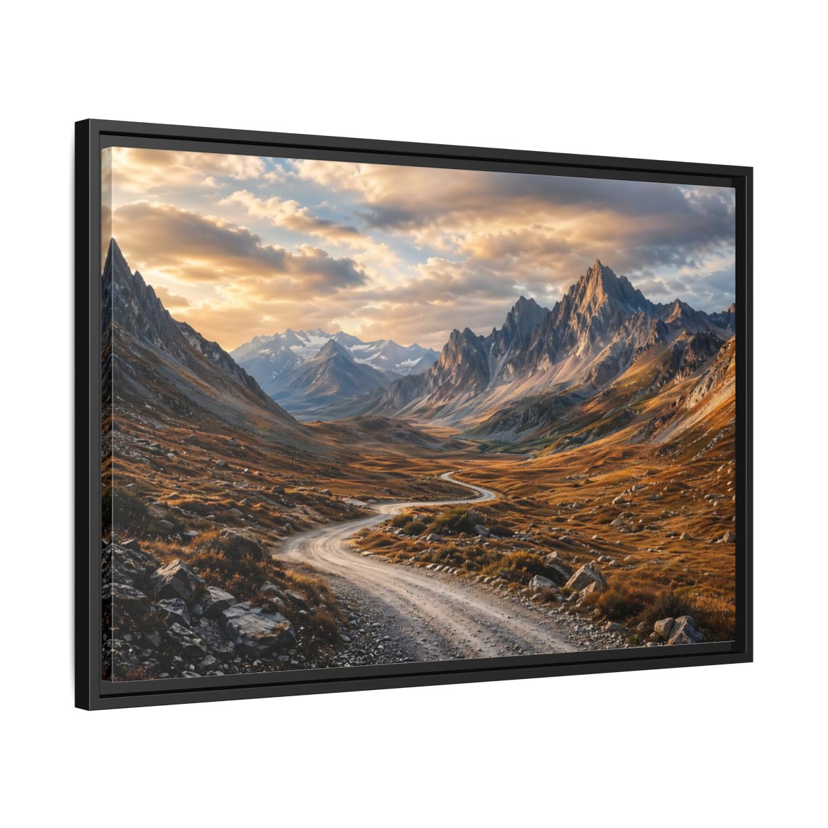 Side Mockup 14. Nature Mountain Valley Golden Mountains shown as stretched canvas wall art