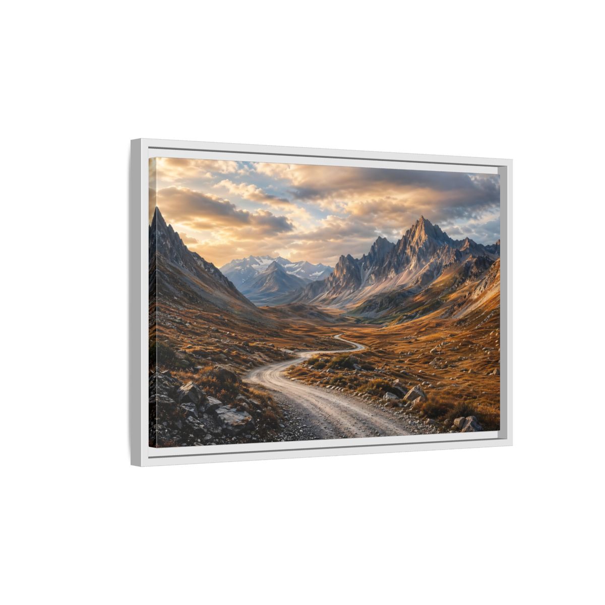 Side Mockup 1. Nature Mountain Valley Golden Mountains shown as stretched canvas wall art