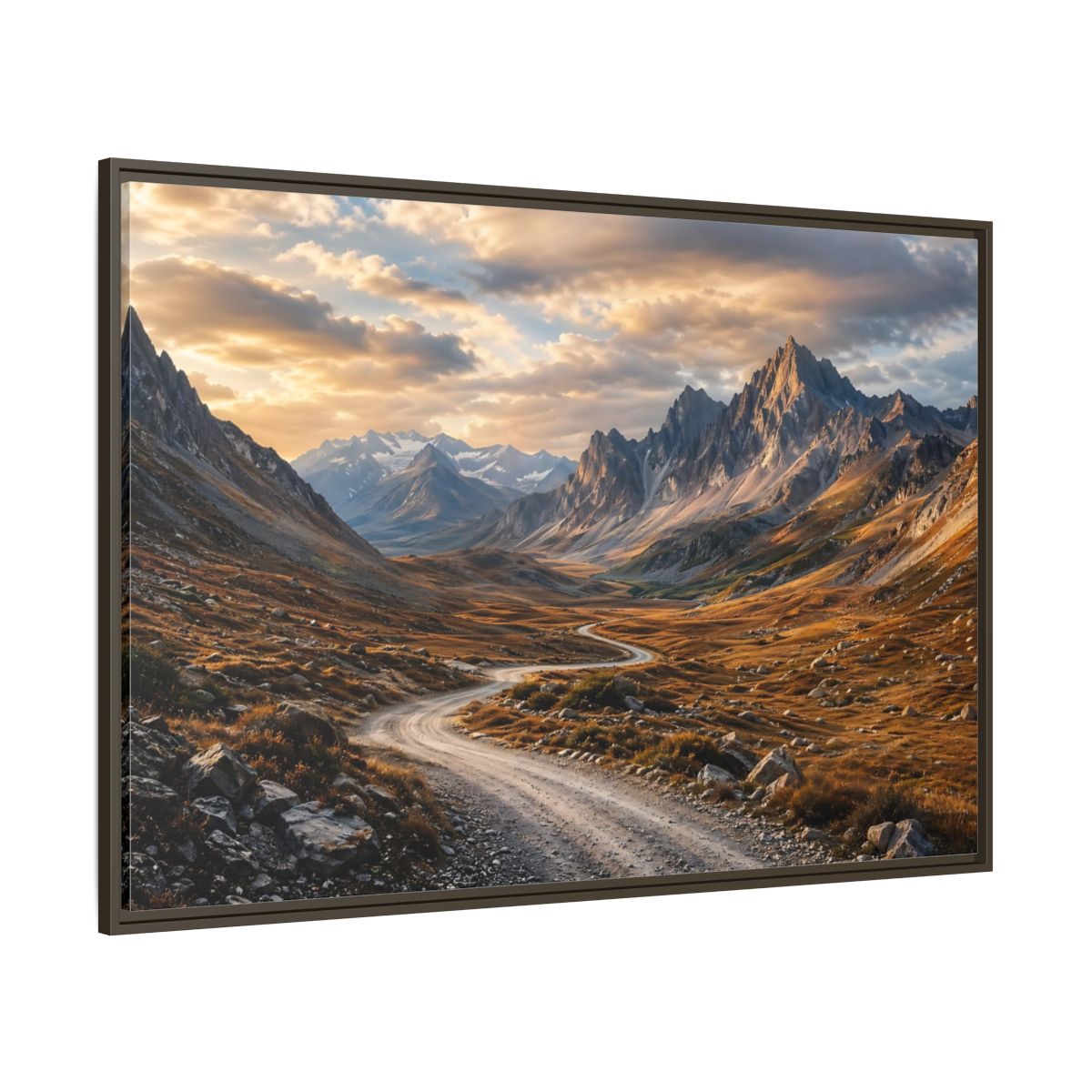 Side Mockup 8. Nature Mountain Valley Golden Mountains shown as stretched canvas wall art