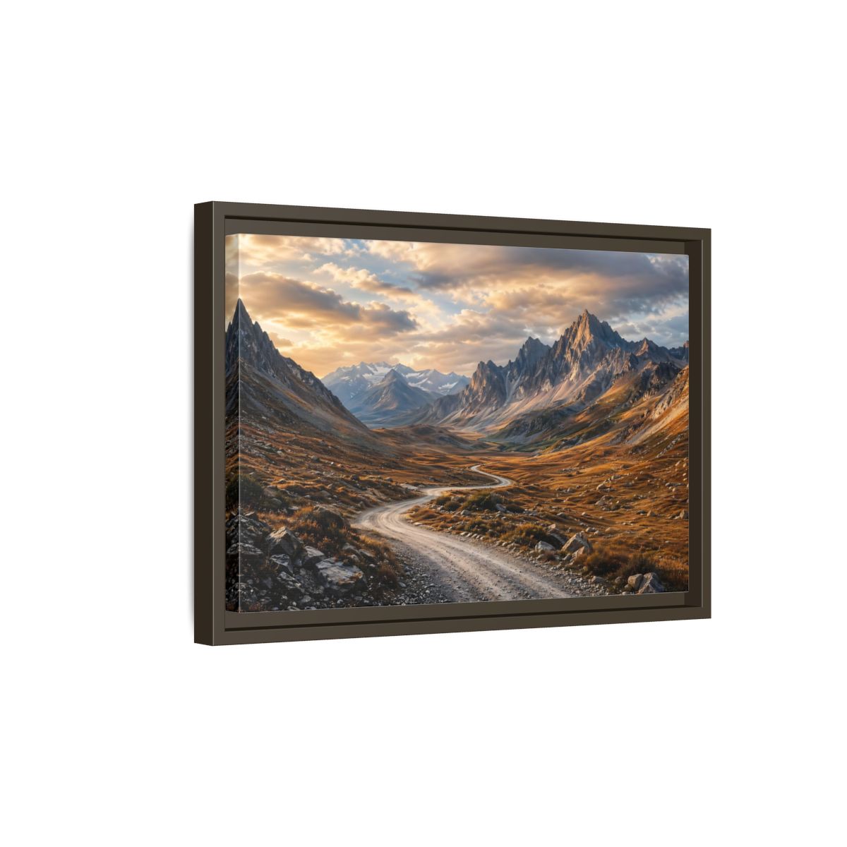 Side Mockup 5. Nature Mountain Valley Golden Mountains shown as stretched canvas wall art