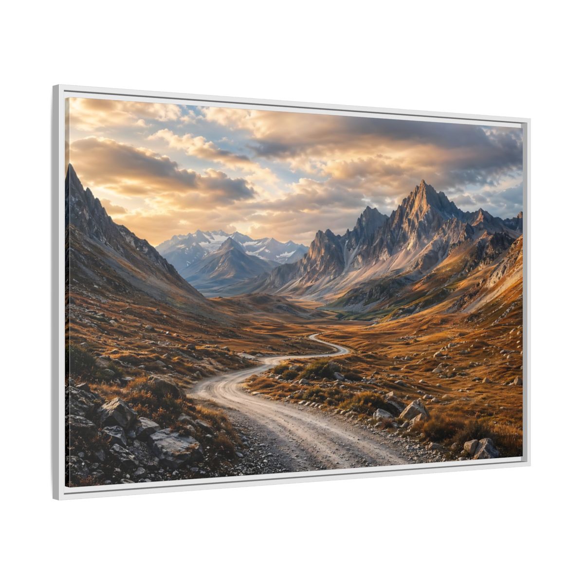 Side Mockup 7. Nature Mountain Valley Golden Mountains shown as stretched canvas wall art