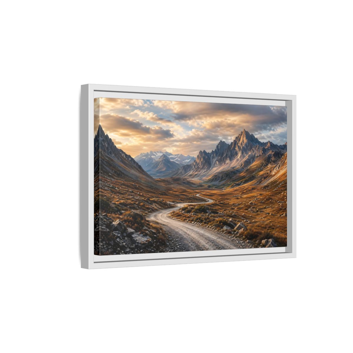 Side Mockup 4. Nature Mountain Valley Golden Mountains shown as stretched canvas wall art