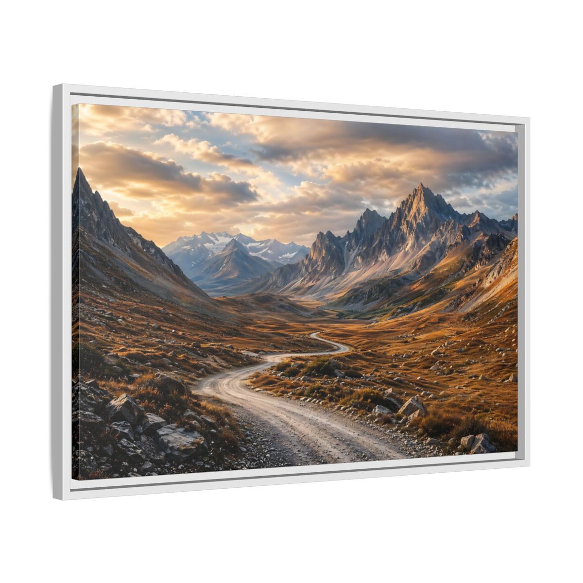 Side Mockup 10. Nature Mountain Valley Golden Mountains shown as stretched canvas wall art