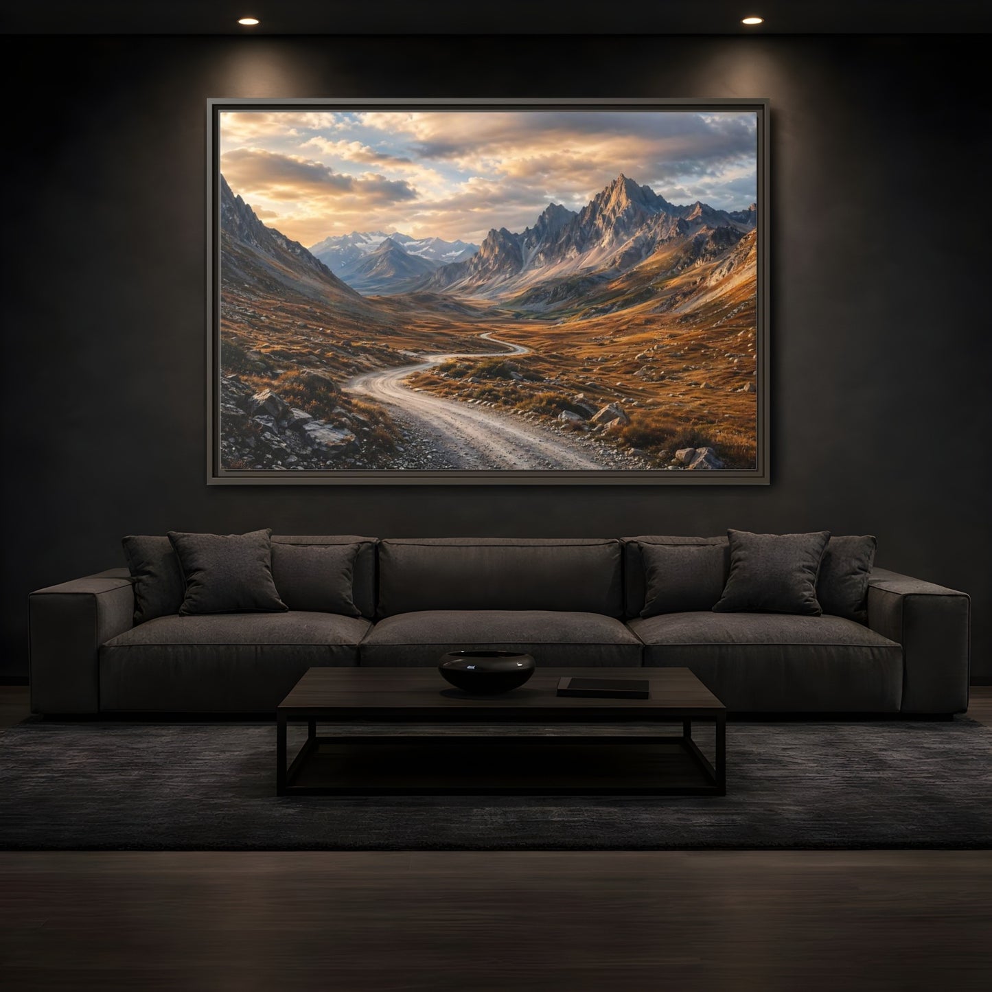 Mockup 3. Nature Mountain Valley Golden Mountains shown as stretched canvas wall art