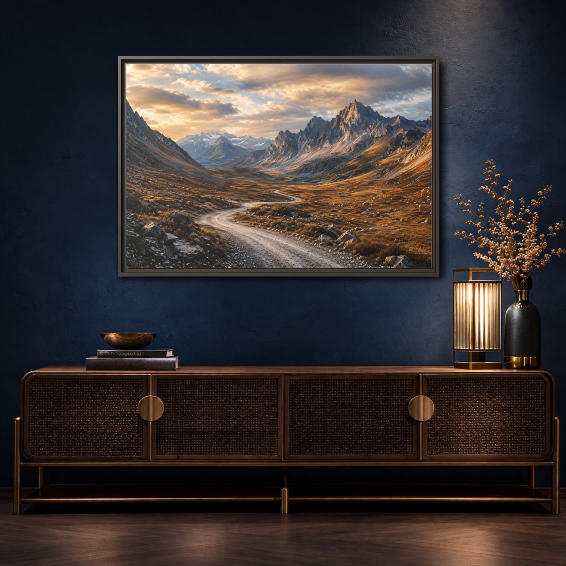 Mockup 4. Nature Mountain Valley Golden Mountains shown as stretched canvas wall art