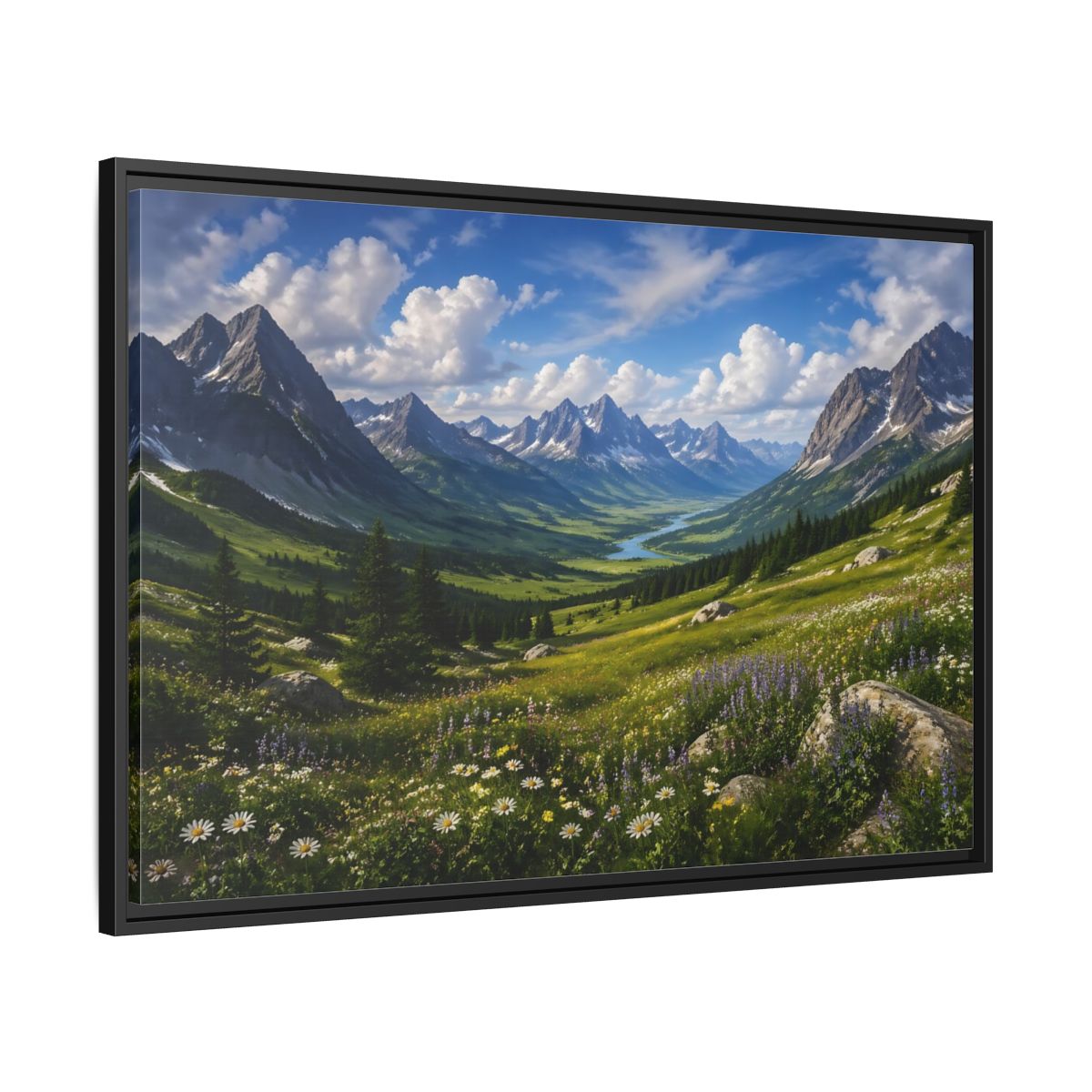 Side Mockup 13. Nature Mountain Valley Green Mountain Valley shown as stretched canvas wall art