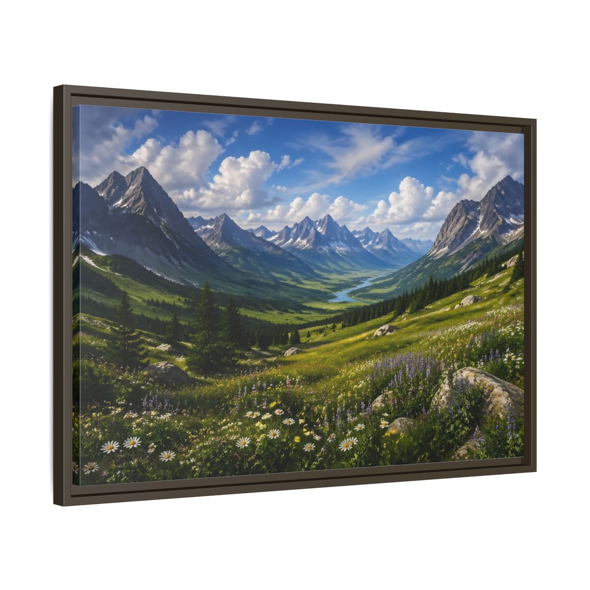 Side Mockup 11. Nature Mountain Valley Green Mountain Valley shown as stretched canvas wall art