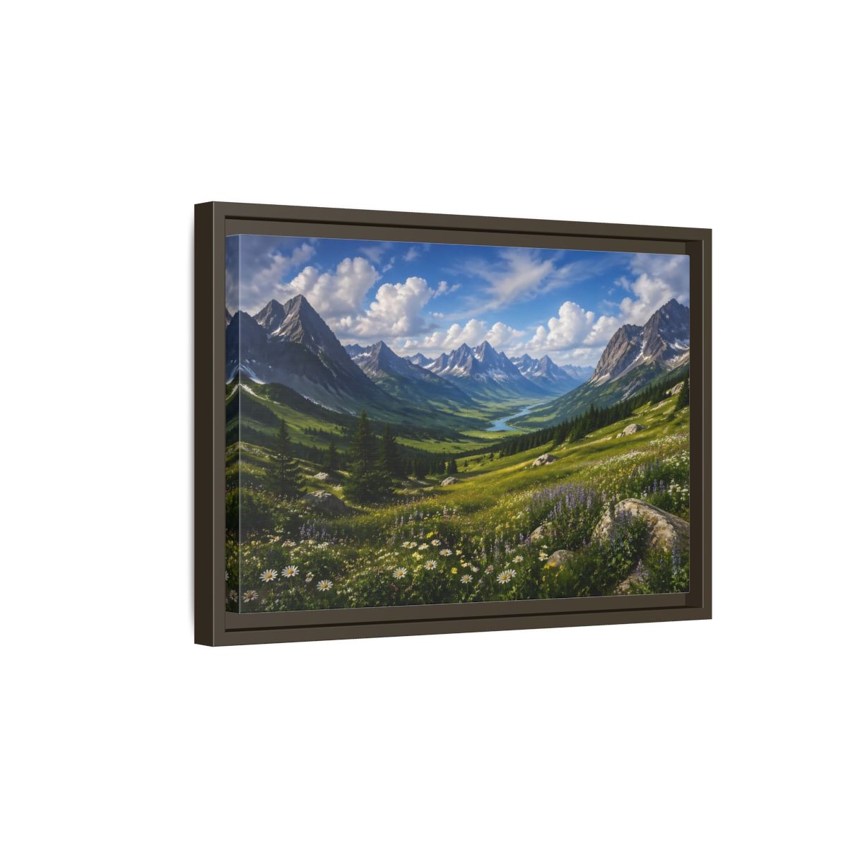 Side Mockup 5. Nature Mountain Valley Green Mountain Valley shown as stretched canvas wall art