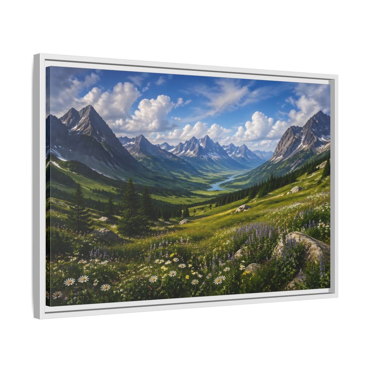 Side Mockup 10. Nature Mountain Valley Green Mountain Valley shown as stretched canvas wall art
