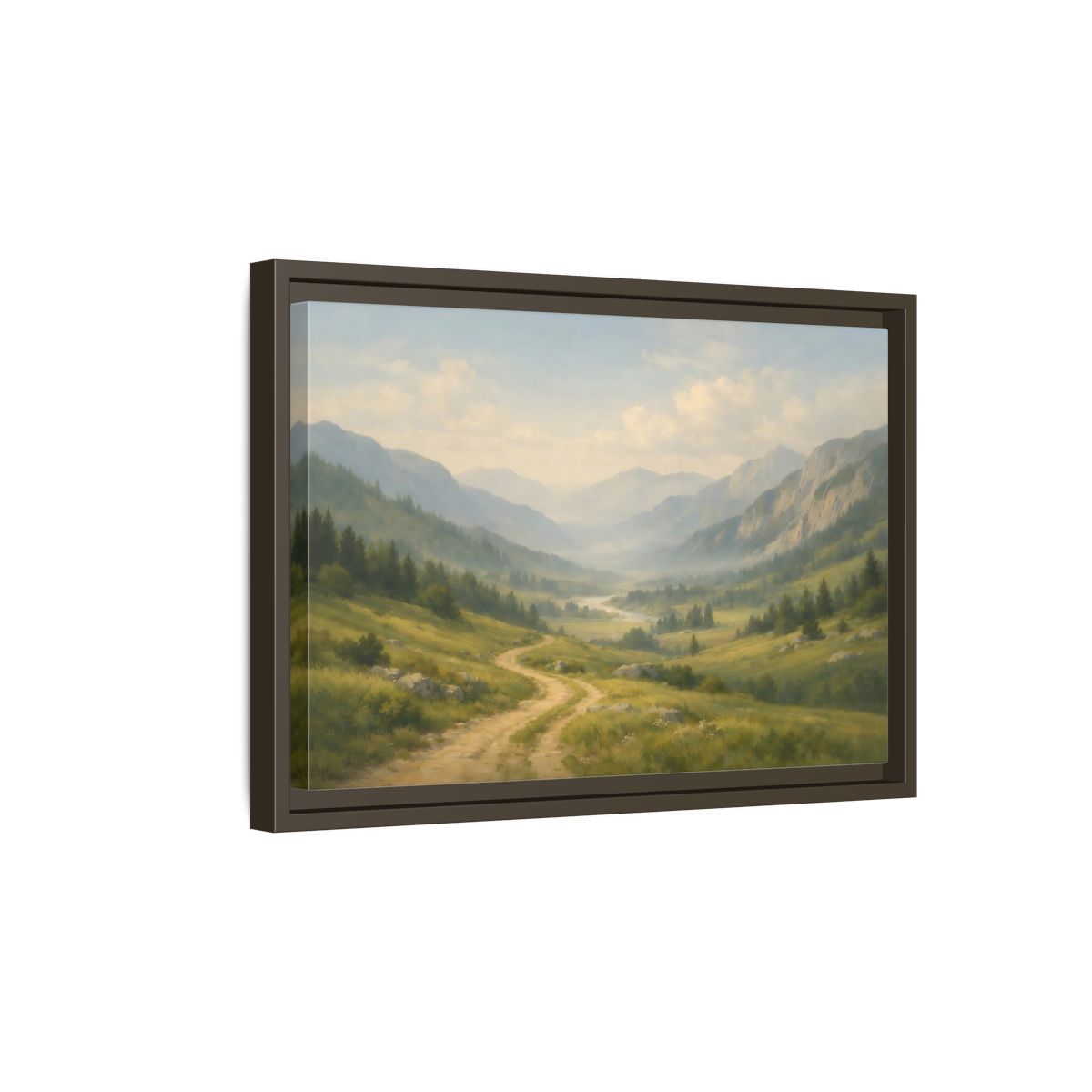 Side Mockup 5. Nature Mountain Valley Green Valley Landscape shown as stretched canvas wall art