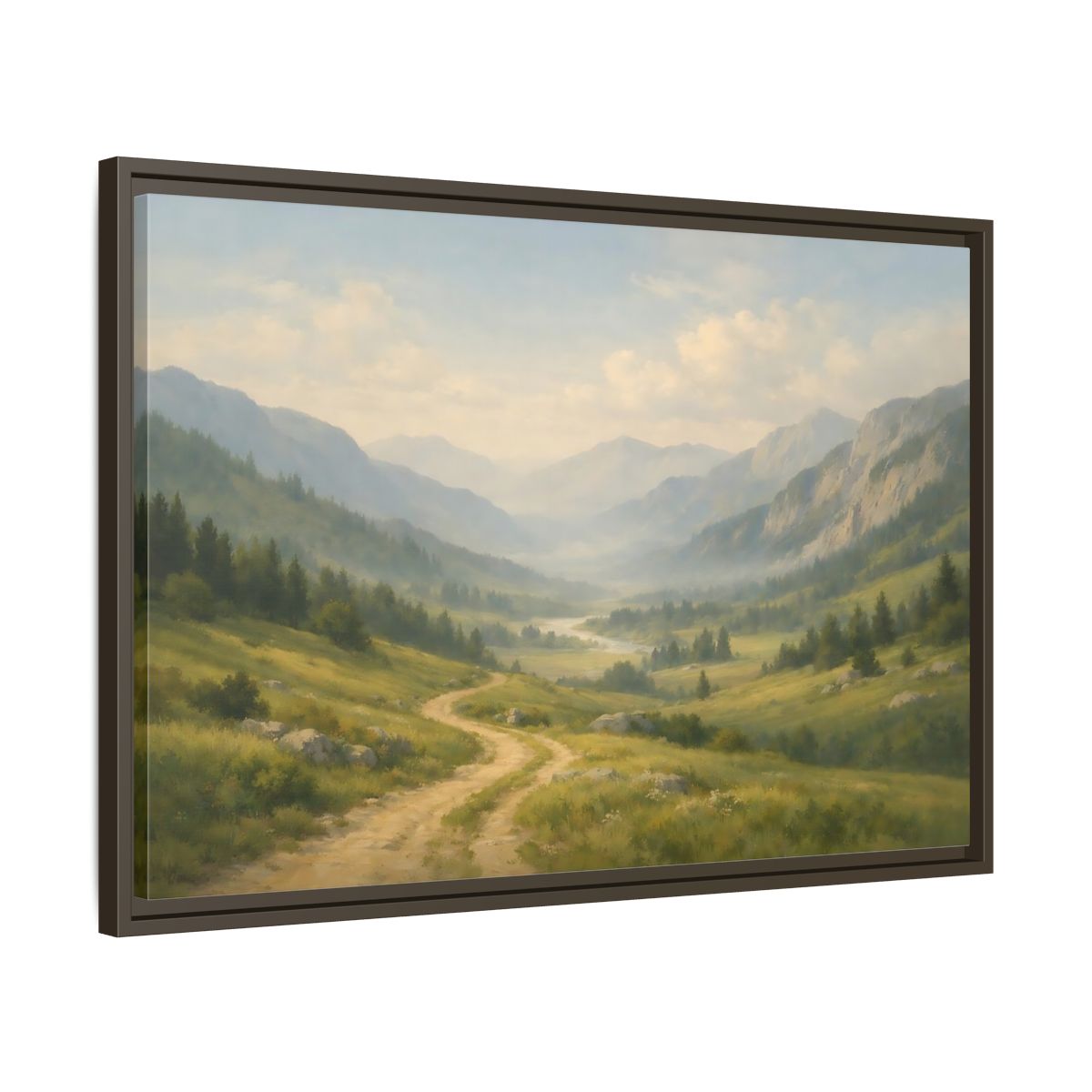 Side Mockup 11. Nature Mountain Valley Green Valley Landscape shown as stretched canvas wall art