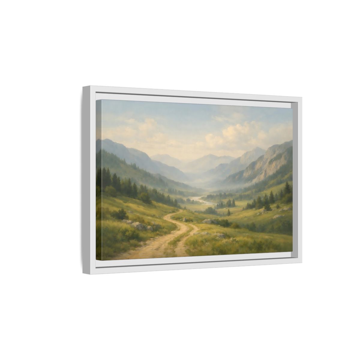 Side Mockup 4. Nature Mountain Valley Green Valley Landscape shown as stretched canvas wall art