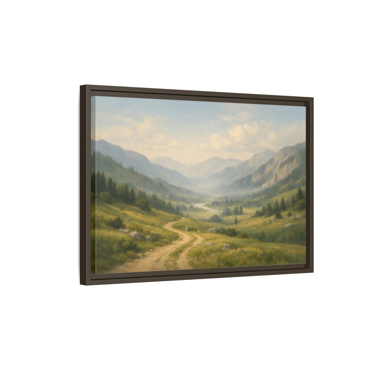Side Mockup 2. Nature Mountain Valley Green Valley Landscape shown as stretched canvas wall art
