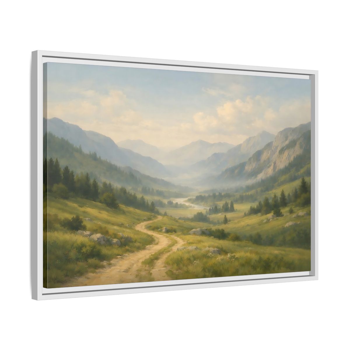 Side Mockup 10. Nature Mountain Valley Green Valley Landscape shown as stretched canvas wall art