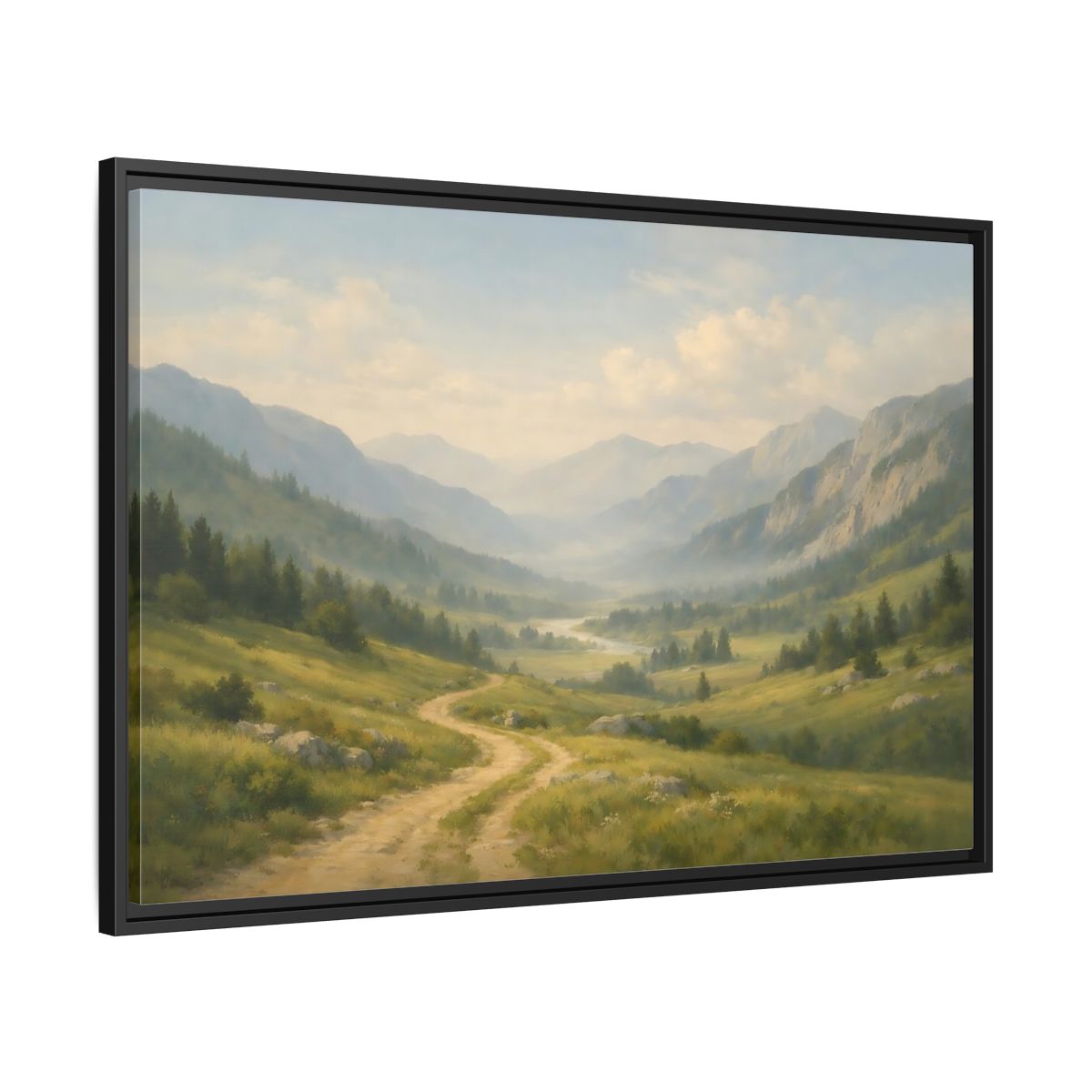 Side Mockup 13. Nature Mountain Valley Green Valley Landscape shown as stretched canvas wall art