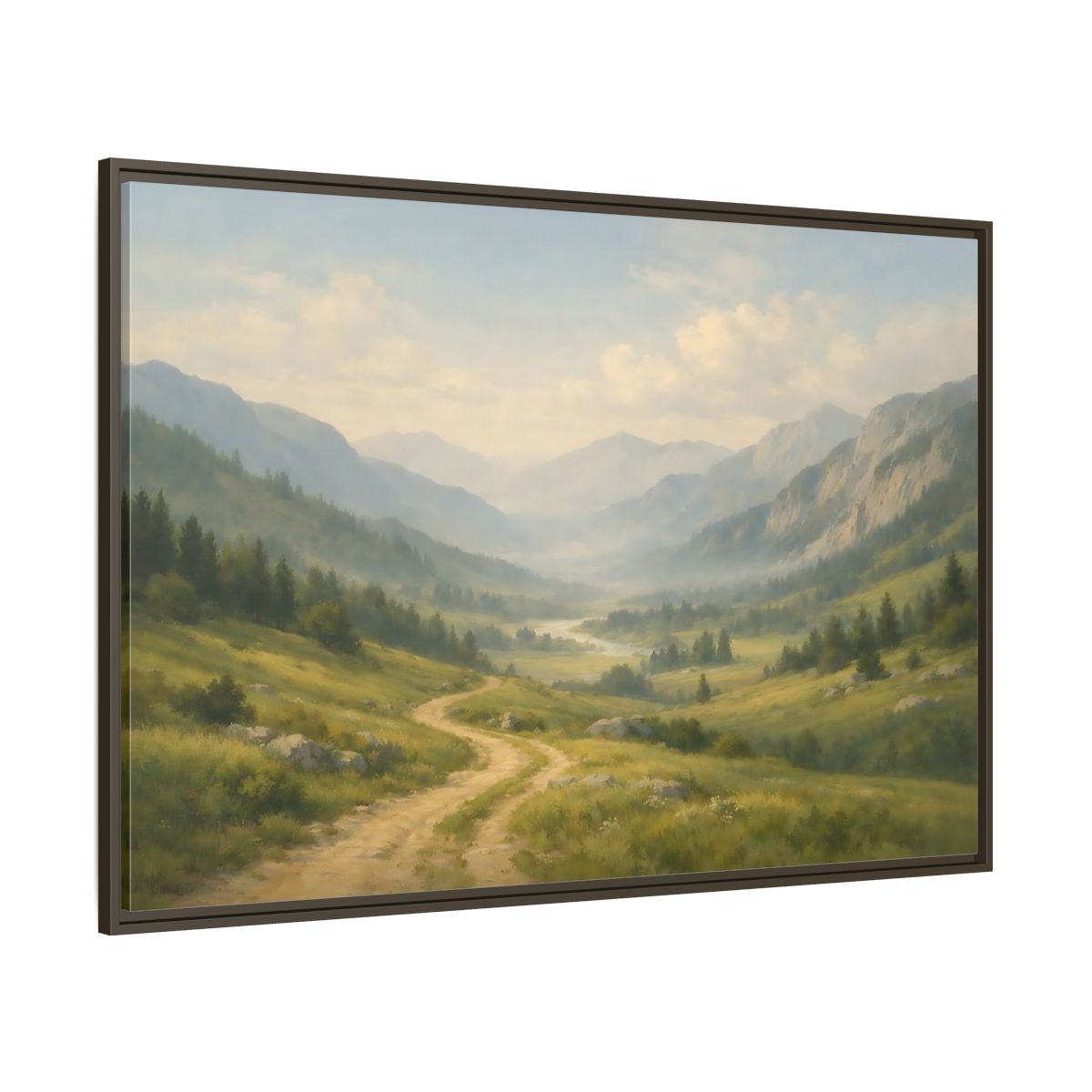 Side Mockup 8. Nature Mountain Valley Green Valley Landscape shown as stretched canvas wall art