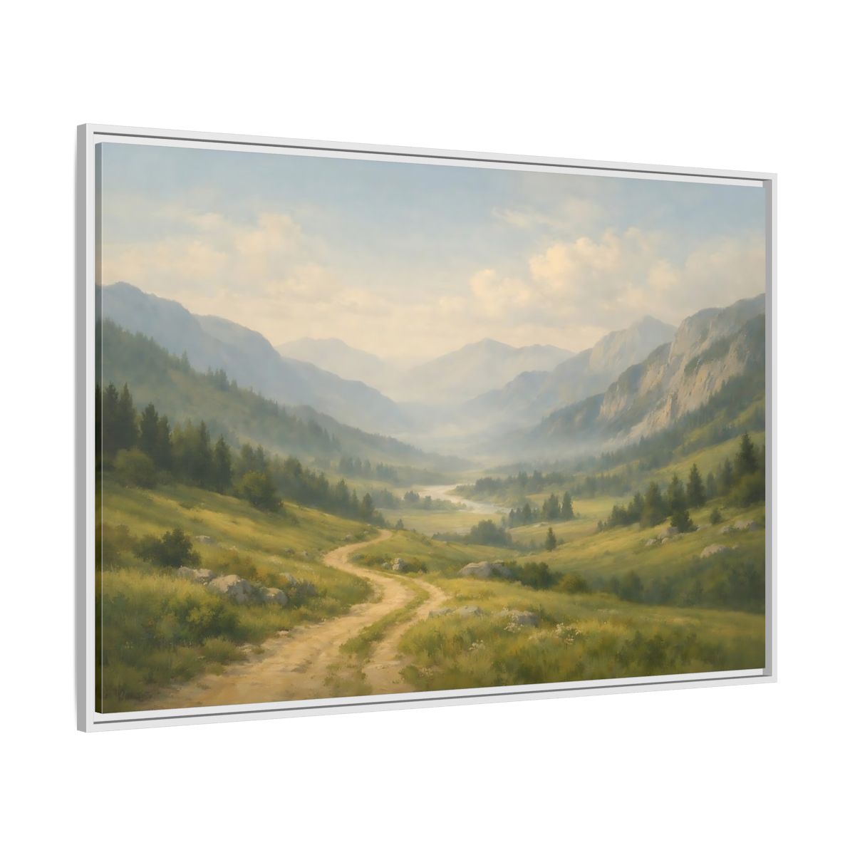 Side Mockup 7. Nature Mountain Valley Green Valley Landscape shown as stretched canvas wall art