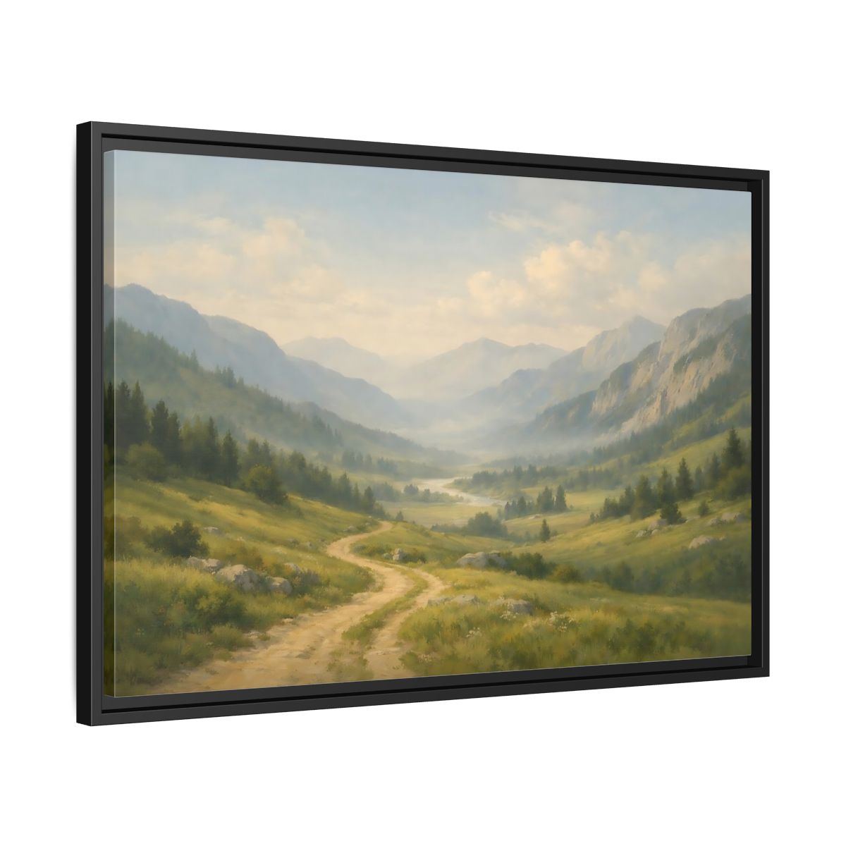 Side Mockup 14. Nature Mountain Valley Green Valley Landscape shown as stretched canvas wall art