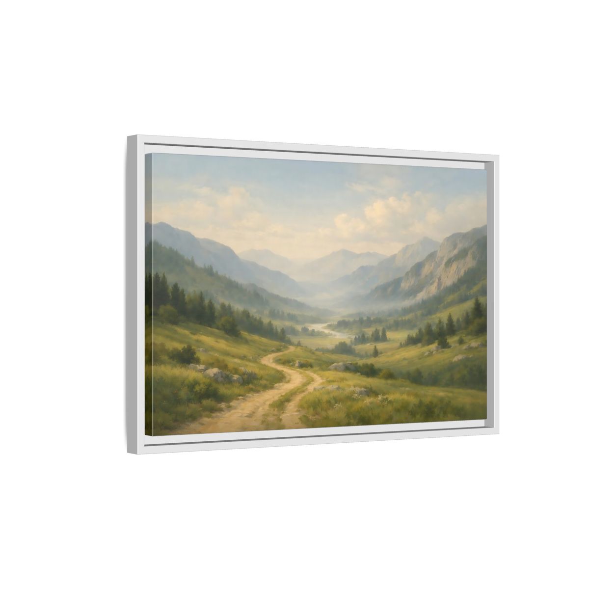 Side Mockup 1. Nature Mountain Valley Green Valley Landscape shown as stretched canvas wall art