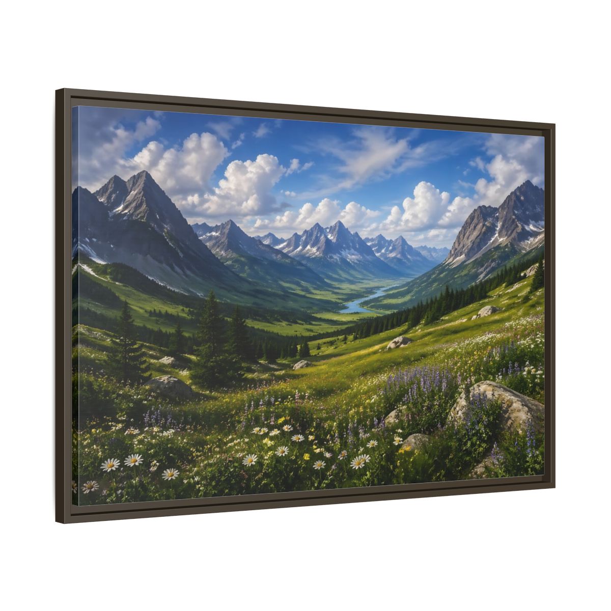 Main Mockup. Nature Mountain Valley Green Mountain Valley shown as stretched canvas wall art