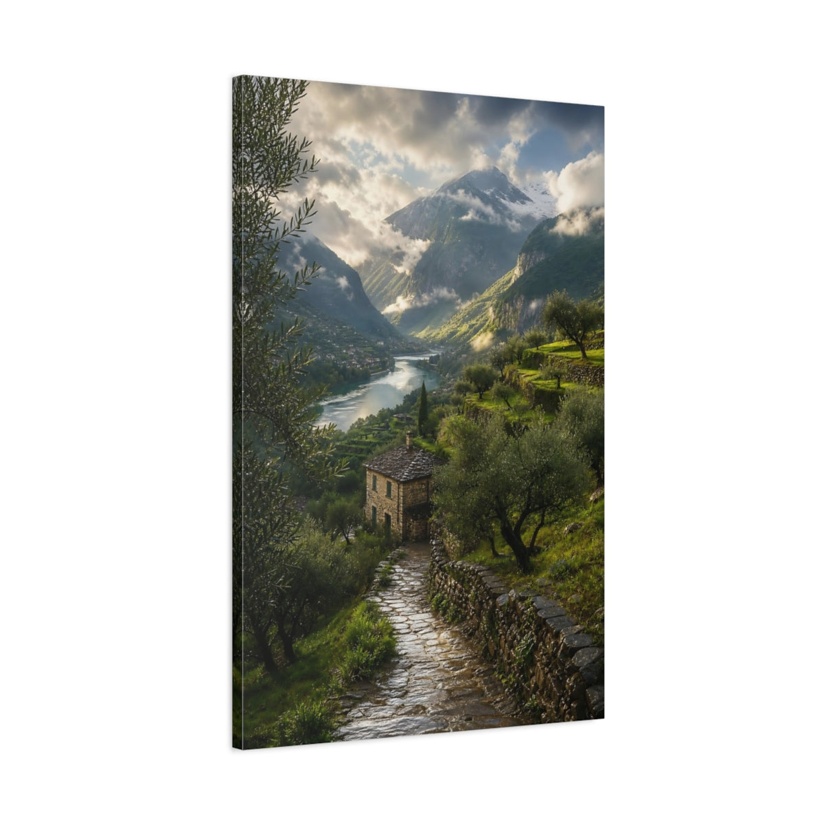 Main Mockup. Nature Mountain Valley Green Mountain Valley shown as stretched canvas wall art