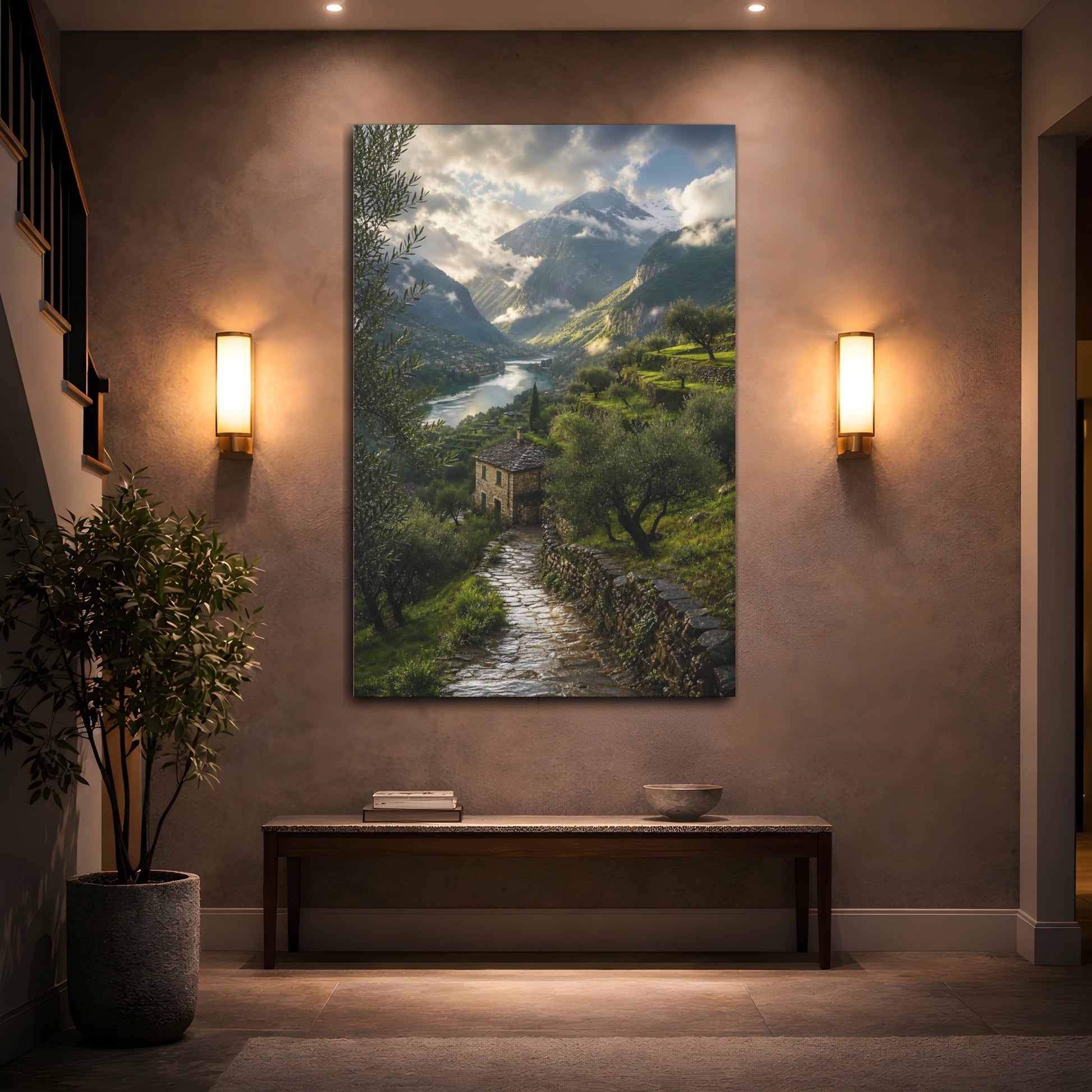 Mockup 2. Nature Mountain Valley Green Mountain Valley shown as stretched canvas wall art