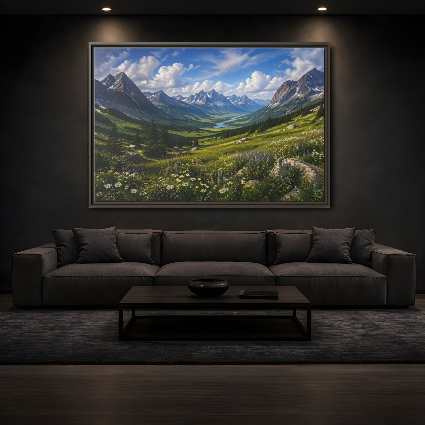 Mockup 3. Nature Mountain Valley Green Mountain Valley shown as stretched canvas wall art
