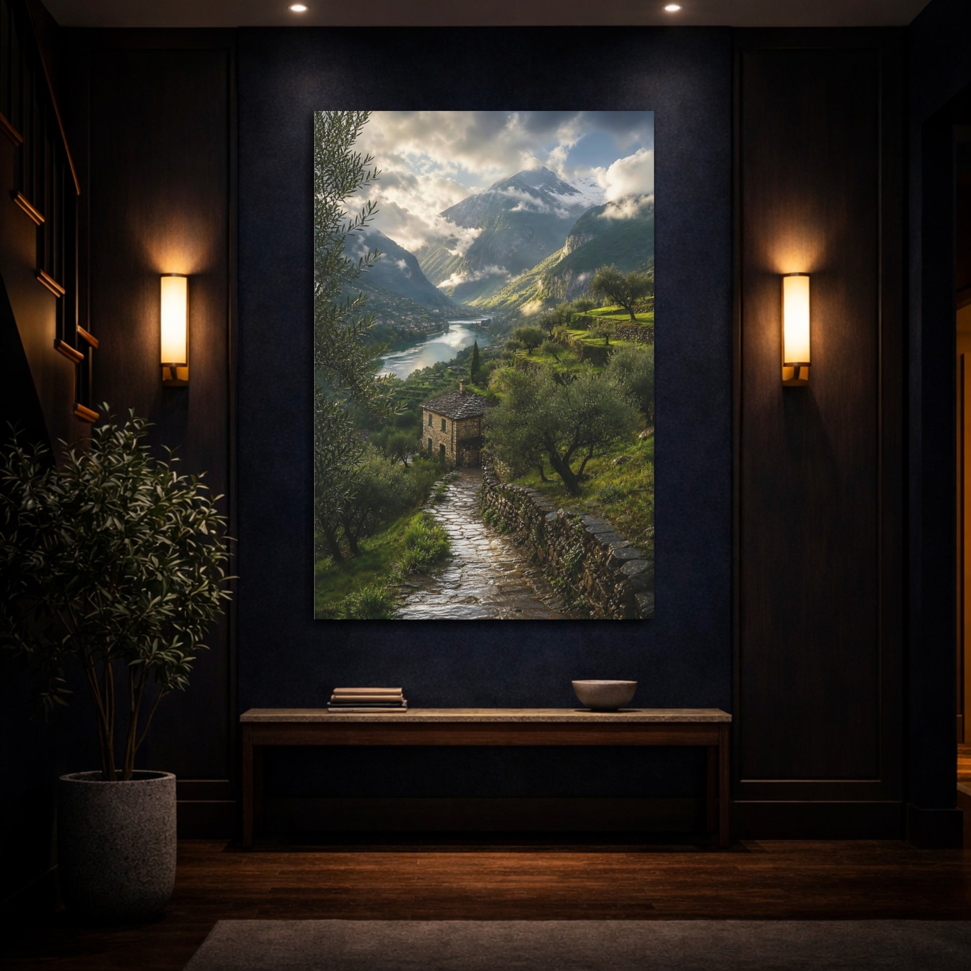 Mockup 4. Nature Mountain Valley Green Mountain Valley shown as stretched canvas wall art
