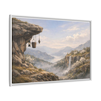 Side Mockup 9. Nature Mountain Valley Misty Mountain Valley shown as stretched canvas wall art