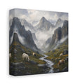Side Mockup 2. Nature Mountain Valley Misty Mountain Landscape shown as stretched canvas wall art