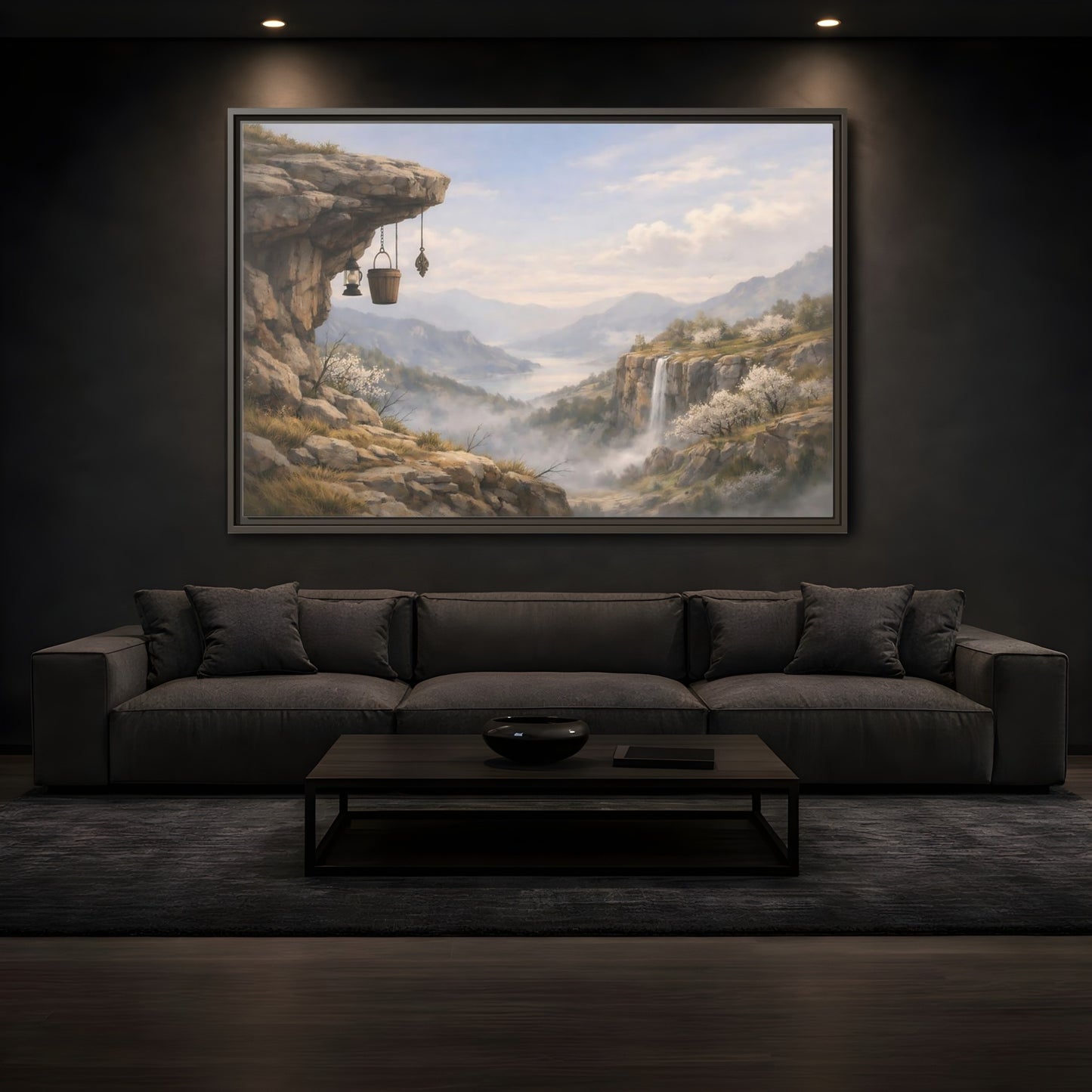 Mockup 3. Nature Mountain Valley Misty Mountain Valley shown as stretched canvas wall art